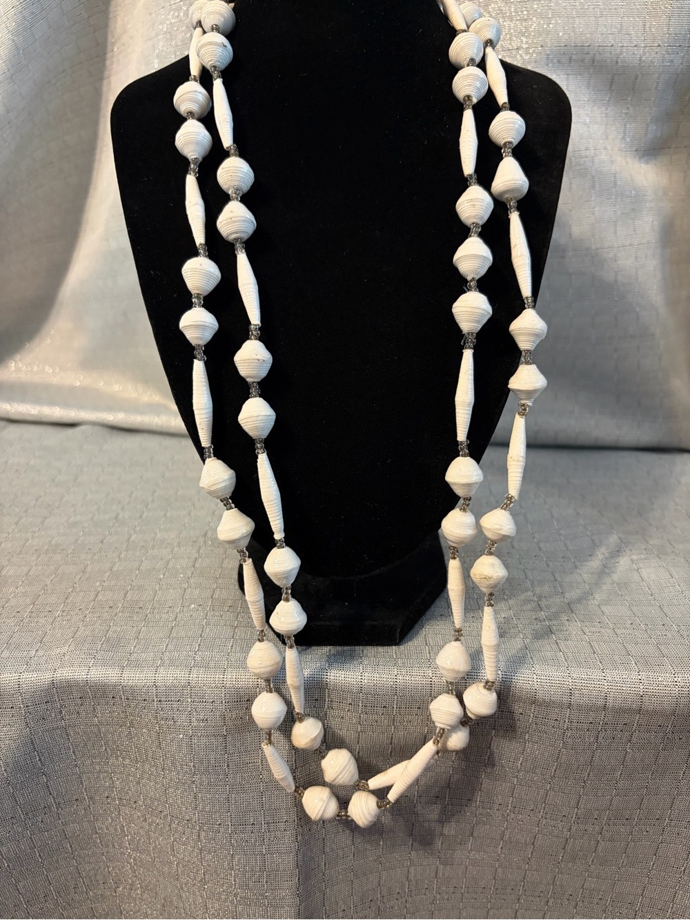 Handmade White Paper Bead Layered Necklace
